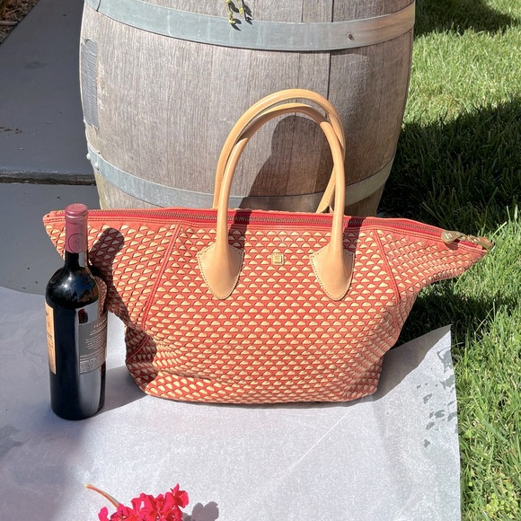 Pour La Victoire Handbags - Pour La Victoire Leather basketweaved Authentic Extra Large Tote  Tan/Orange